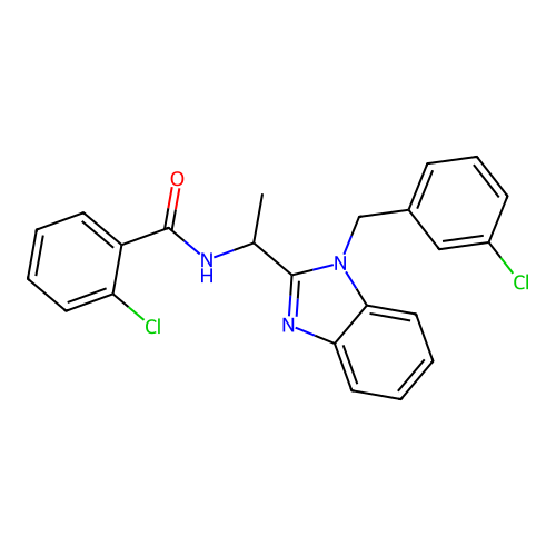 2-chloro-N-{1-[1-(3-chlorobenzyl)-1H-benzimidazol-2-yl]ethyl}benzamide structure
