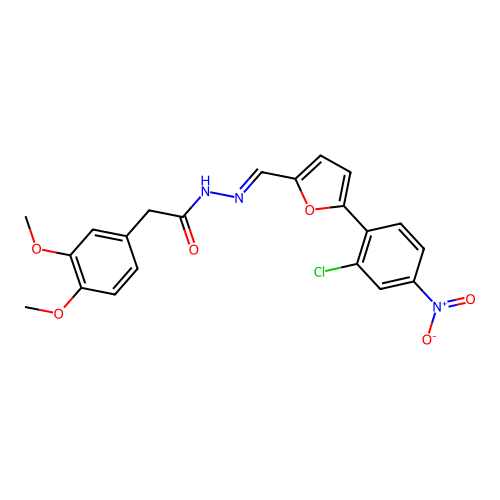 N'-{(E)-[5-(2-chloro-4-nitrophenyl)furan-2-yl]methylidene}-2-(3,4-dimethoxyphenyl)acetohydrazide structure