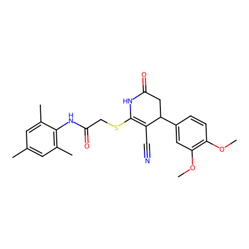 2-{[3-cyano-4-(3,4-dimethoxyphenyl)-6-oxo-1,4,5,6-tetrahydropyridin-2-yl]sulfanyl}-N-(2,4,6-trimethylphenyl)acetamide structure