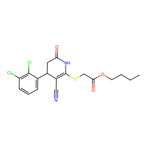 butyl {[3-cyano-4-(2,3-dichlorophenyl)-6-oxo-1,4,5,6-tetrahydropyridin-2-yl]sulfanyl}acetate structure