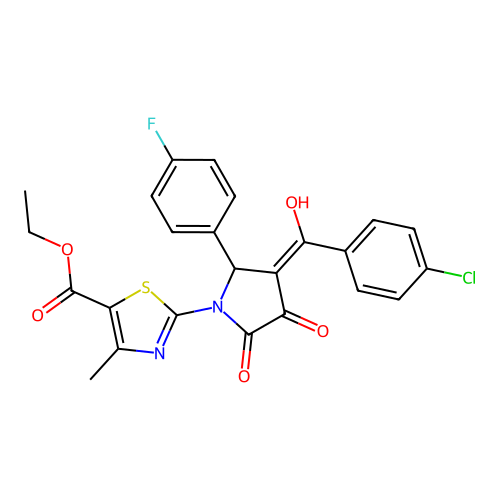 ethyl 2-(3-(4-chlorobenzoyl)-2-(4-fluorophenyl)-4-hydroxy-5-oxo-2,5-dihydro-1H-pyrrol-1-yl)-4-methylthiazole-5-carboxylate structure