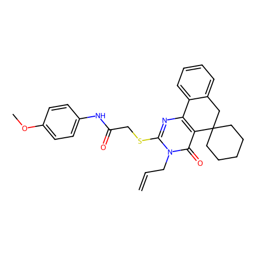 2-((3-allyl-4-oxo-4,6-dihydro-3H-spiro[benzo[h]quinazoline-5,1'-cyclohexan]-2-yl)thio)-N-(4-methoxyphenyl)acetamide structure
