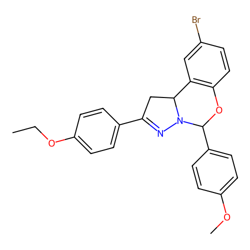 1-[2-bromo-9-(4-ethoxyphenyl)(6H,10aH-benzo[e]2-pyrazolino[1,5-c]1,3-oxazin-6- yl)]-4-methoxybenzene structure