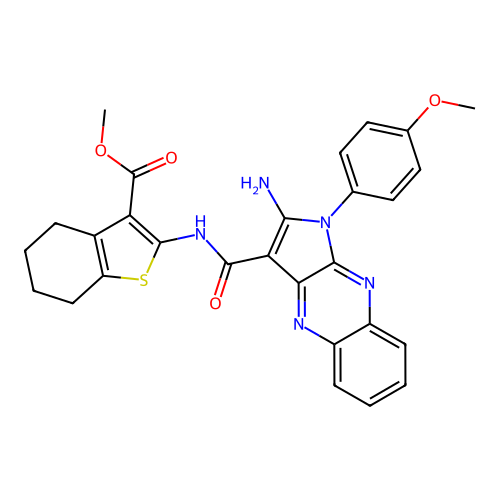 methyl 2-({[2-amino-1-(4-methoxyphenyl)-1H-pyrrolo[2,3-b]quinoxalin-3-yl]carbonyl}amino)-4,5,6,7-tetrahydro-1-benzothiophene-3-carboxylate structure