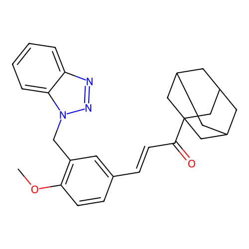 (E)-1-(1-adamantyl)-3-[3-(benzotriazol-1-ylmethyl)-4-methoxyphenyl]prop-2-en-1-one structure