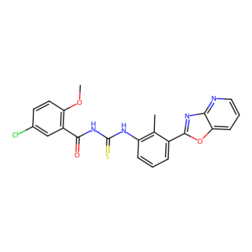 5-chloro-2-methoxy-N-{[2-methyl-3-([1,3]oxazolo[4,5-b]pyridin-2-yl)phenyl]carbamothioyl}benzamide structure