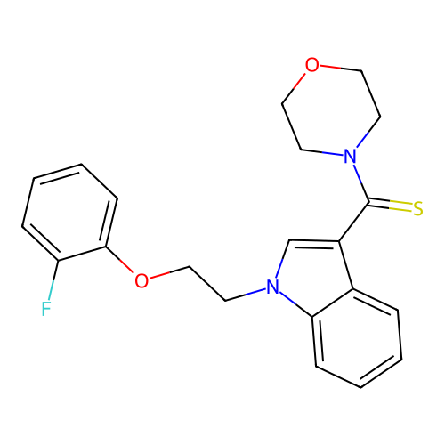 {1-[2-(2-fluorophenoxy)ethyl]-1H-indol-3-yl}(morpholin-4-yl)methanethione structure