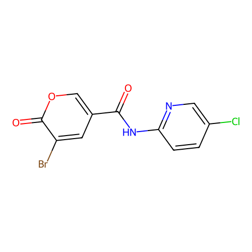 3-bromo-N-(5-chloropyridin-2-yl)-2-oxo-2H-pyran-5-carboxamide structure