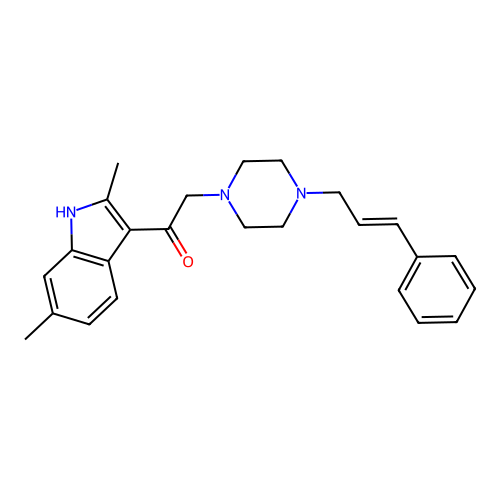 (E)-2-(4-cinnamylpiperazin-1-yl)-1-(2,6-dimethyl-1H-indol-3-yl)ethanone structure