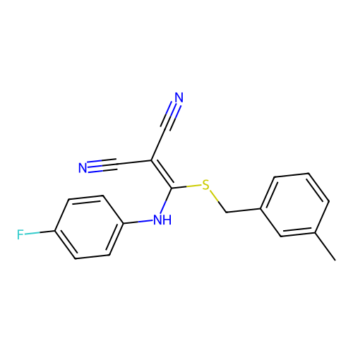 {[(4-Fluorophenyl)amino][(3-methylbenzyl)sulfanyl]methylidene}propanedinitrile structure