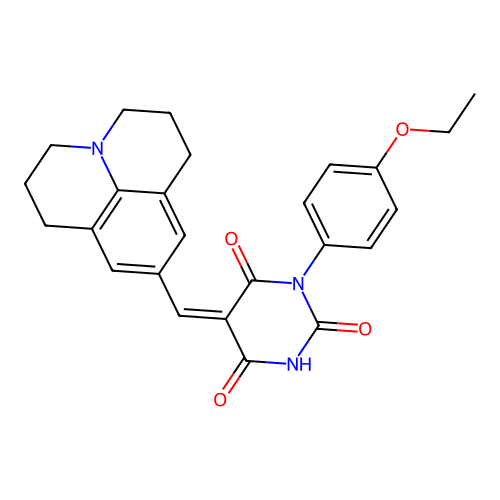 (5Z)-1-(4-ethoxyphenyl)-5-(2,3,6,7-tetrahydro-1H,5H-pyrido[3,2,1-ij]quinolin-9-ylmethylidene)pyrimidine-2,4,6(1H,3H,5H)-trione structure