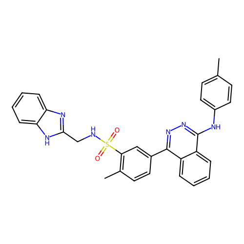 N-((1H-benzo[d]imidazol-2-yl)methyl)-2-methyl-5-(4-(p-tolylamino)phthalazin-1-yl)benzenesulfonamide structure
