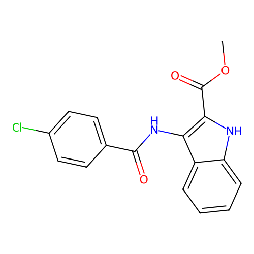 methyl 3-{[(4-chlorophenyl)carbonyl]amino}-1H-indole-2-carboxylate structure