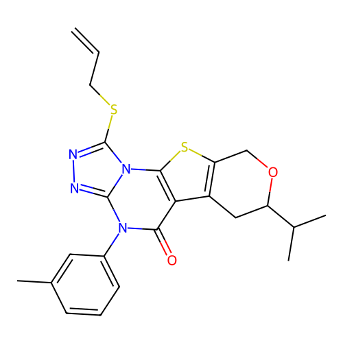 1-(allylthio)-7-isopropyl-4-(m-tolyl)-6,7-dihydro-4H-pyrano[4',3':4,5]thieno[3,2-e][1,2,4]triazolo[4,3-a]pyrimidin-5(9H)-one structure