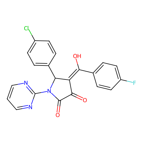 5-(4-chlorophenyl)-4-(4-fluorobenzoyl)-3-hydroxy-1-(pyrimidin-2-yl)-1H-pyrrol-2(5H)-one structure