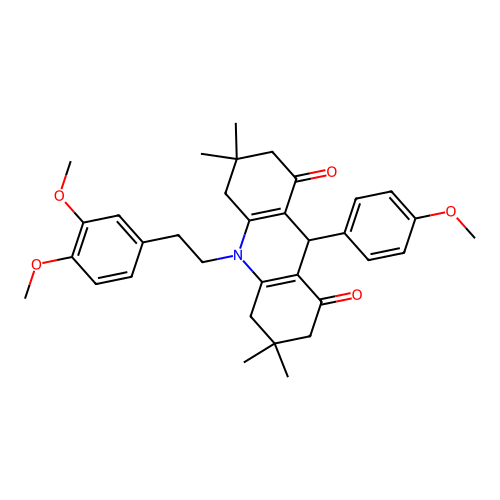 10-(3,4-dimethoxyphenethyl)-9-(4-methoxyphenyl)-3,3,6,6-tetramethyl-3,4,6,7,9,10-hexahydroacridine-1,8(2H,5H)-dione structure
