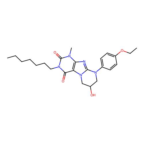 9-(4-ethoxyphenyl)-3-heptyl-7-hydroxy-1-methyl-6,7,8,9-tetrahydropyrimido[2,1-f]purine-2,4(1H,3H)-dione structure