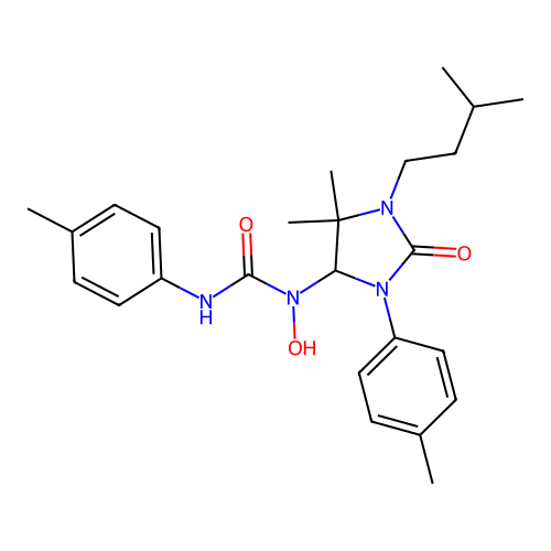 1-[5,5-dimethyl-1-(3-methylbutyl)-3-(4-methylphenyl)-2-oxoimidazolidin-4-yl]-1-hydroxy-3-(4-methylphenyl)urea structure