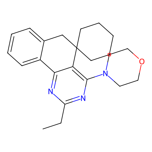 4-(2-ethyl-6H-spiro[benzo[h]quinazoline-5,1'-cyclohexan]-4-yl)morpholine structure