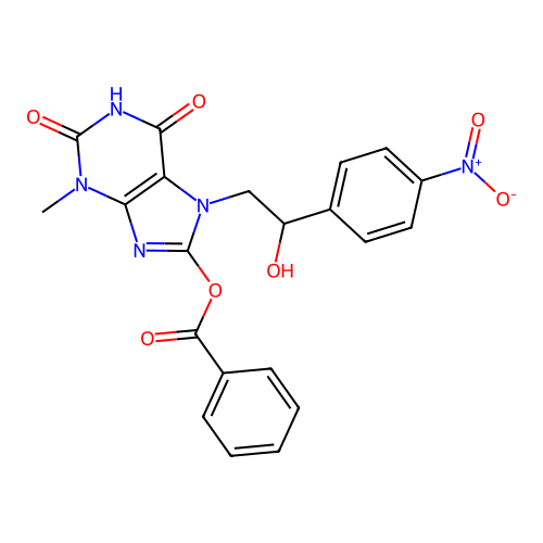 [7-[2-hydroxy-2-(4-nitrophenyl)ethyl]-3-methyl-2,6-dioxo-purin-8-yl] Benzoate structure
