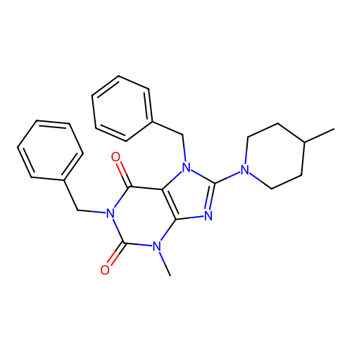 1,7-dibenzyl-3-methyl-8-(4-methylpiperidin-1-yl)-1H-purine-2,6(3H,7H)-dione structure