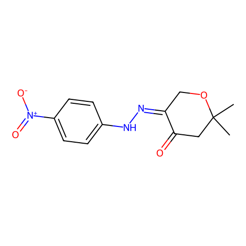 (5Z)-2,2-dimethyl-5-[2-(4-nitrophenyl)hydrazinylidene]tetrahydro-4H-pyran-4-one structure