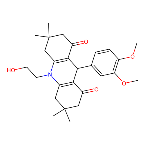 9-(3,4-dimethoxyphenyl)-10-(2-hydroxyethyl)-3,3,6,6-tetramethyl-3,4,6,7,9,10-hexahydroacridine-1,8(2H,5H)-dione structure
