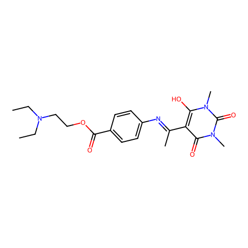 2-diethylaminoethyl 4-[1-(1,3-dimethyl-2,4,6-trioxo-1,3-diazinan-5-ylidene)ethylamino]benzoate structure