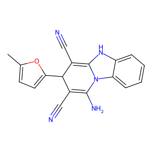 1-amino-3-(5-methylfuran-2-yl)-3,5-dihydropyrido[1,2-a]benzimidazole-2,4-dicarbonitrile structure