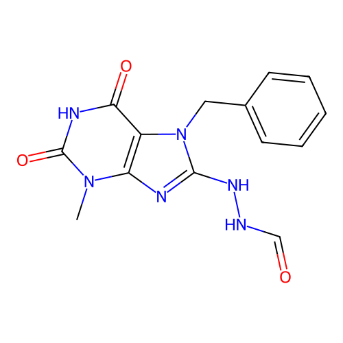 N'-(7-benzyl-3-methyl-2,6-dioxo-2,3,6,7-tetrahydro-1H-purin-8-yl)formohydrazide structure