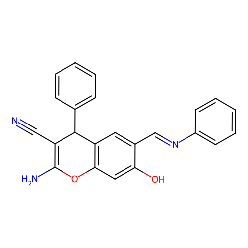 2-Amino-7-hydroxy-4-phenyl-6-[(E)-phenyliminomethyl]-4H-chromene-3-carbonitrile structure