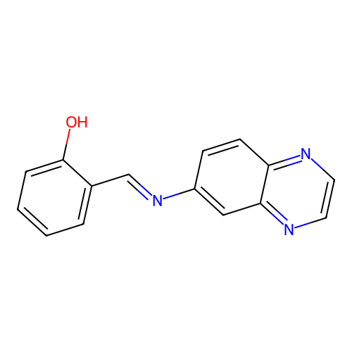 (E)-2-((quinoxalin-6-ylimino)methyl)phenol structure