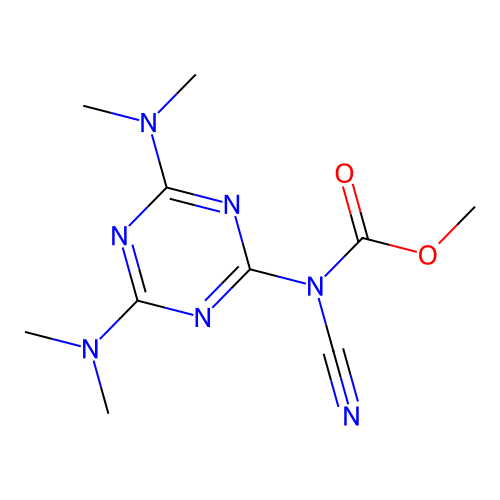 Methyl [4,6-bis(dimethylamino)-1,3,5-triazin-2-yl]cyanocarbamate structure
