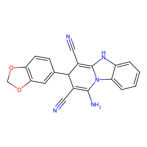 1-amino-3-(1,3-benzodioxol-5-yl)-3,5-dihydropyrido[1,2-a]benzimidazole-2,4-dicarbonitrile structure