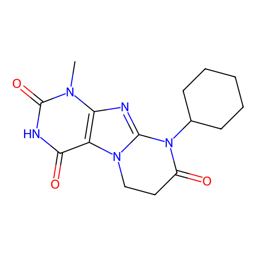 9-cyclohexyl-1-methyl-6,7-dihydropyrimido[2,1-f]purine-2,4,8(1H,3H,9H)-trione structure