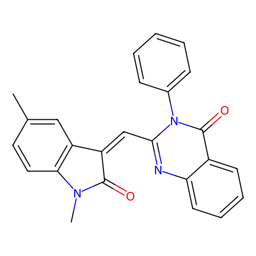 (Z)-2-((1,5-dimethyl-2-oxoindolin-3-ylidene)methyl)-3-phenylquinazolin-4(3H)-one structure