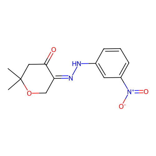 (5Z)-2,2-dimethyl-5-[2-(3-nitrophenyl)hydrazinylidene]tetrahydro-4H-pyran-4-one structure