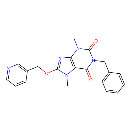 1-benzyl-3,7-dimethyl-8-(pyridin-3-ylmethoxy)-1H-purine-2,6(3H,7H)-dione structure