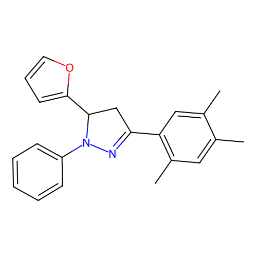 5-(furan-2-yl)-1-phenyl-3-(2,4,5-trimethylphenyl)-4,5-dihydro-1H-pyrazole structure