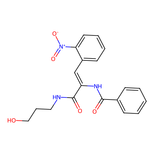 (Z)-N-(3-((3-hydroxypropyl)amino)-1-(2-nitrophenyl)-3-oxoprop-1-en-2-yl)benzamide structure
