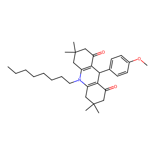 9-(4-methoxyphenyl)-3,3,6,6-tetramethyl-10-octyl-4,5,7,9-tetrahydro-2H-acridine-1,8-dione structure