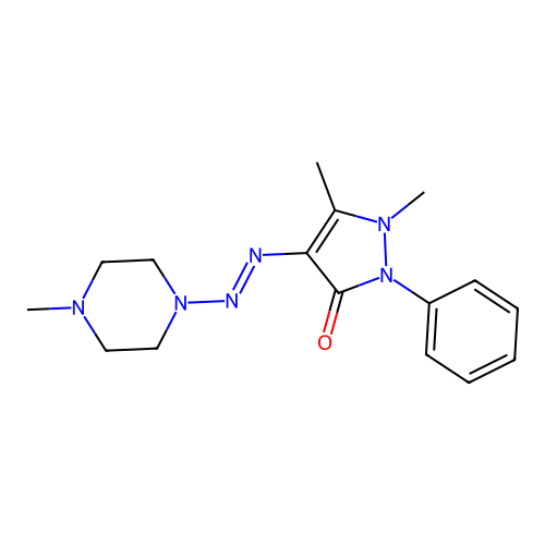 1,5-dimethyl-4-[(4-methylpiperazin-1-yl)diazenyl]-2-phenylpyrazol-3-one structure