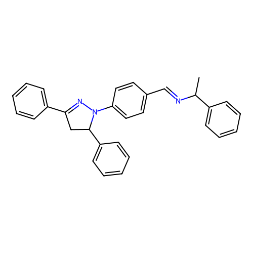 (E)-N-(4-(3,5-diphenyl-4,5-dihydro-1H-pyrazol-1-yl)benzylidene)-1-phenylethanamine structure