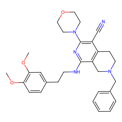 7-benzyl-1-((3,4-dimethoxyphenethyl)amino)-3-morpholino-5,6,7,8-tetrahydro-2,7-naphthyridine-4-carbonitrile structure