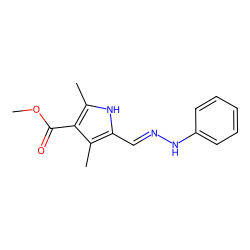 methyl 2,4-dimethyl-5-[(phenylhydrazinylidene)methyl]-1H-pyrrole-3-carboxylate structure