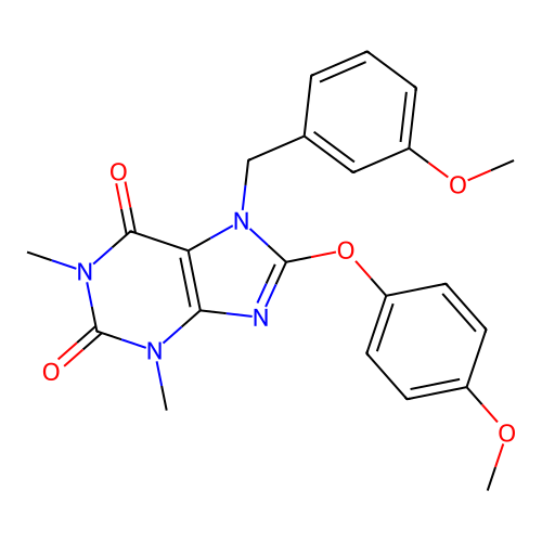 7-(3-methoxybenzyl)-8-(4-methoxyphenoxy)-1,3-dimethyl-1H-purine-2,6(3H,7H)-dione structure