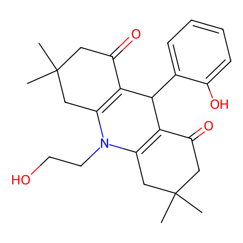 10-(2-hydroxyethyl)-9-(2-hydroxyphenyl)-3,3,6,6-tetramethyl-3,4,6,7,9,10-hexahydroacridine-1,8(2H,5H)-dione structure