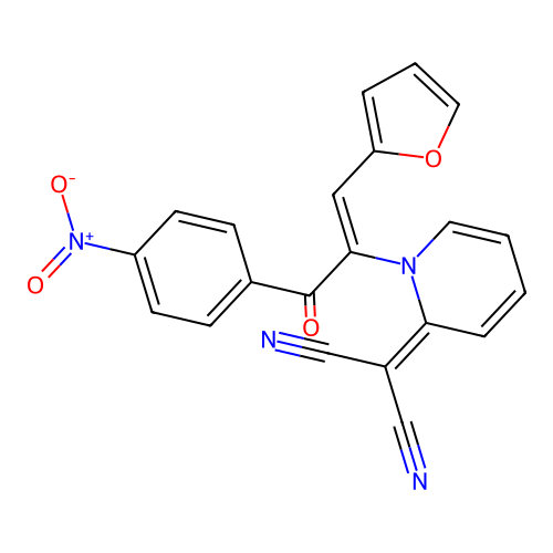 (Z)-2-(1-(1-(furan-2-yl)-3-(4-nitrophenyl)-3-oxoprop-1-en-2-yl)pyridin-2(1H)-ylidene)malononitrile structure