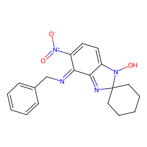 N-benzyl-5-nitrospiro[benzimidazole-2,1'-cyclohexan]-4-amine 1-oxide structure