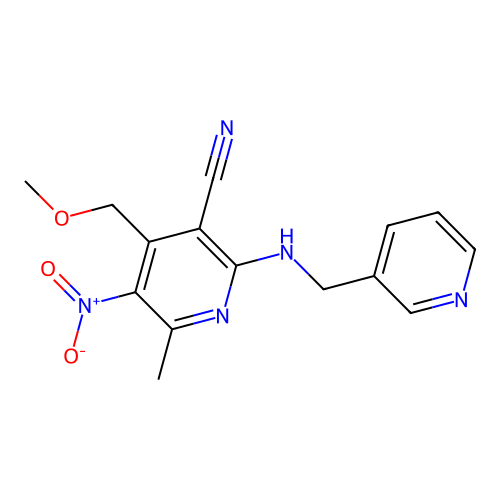 4-(methoxymethyl)-6-methyl-5-nitro-2-(pyridin-3-ylmethylamino)pyridine-3-carbonitrile structure